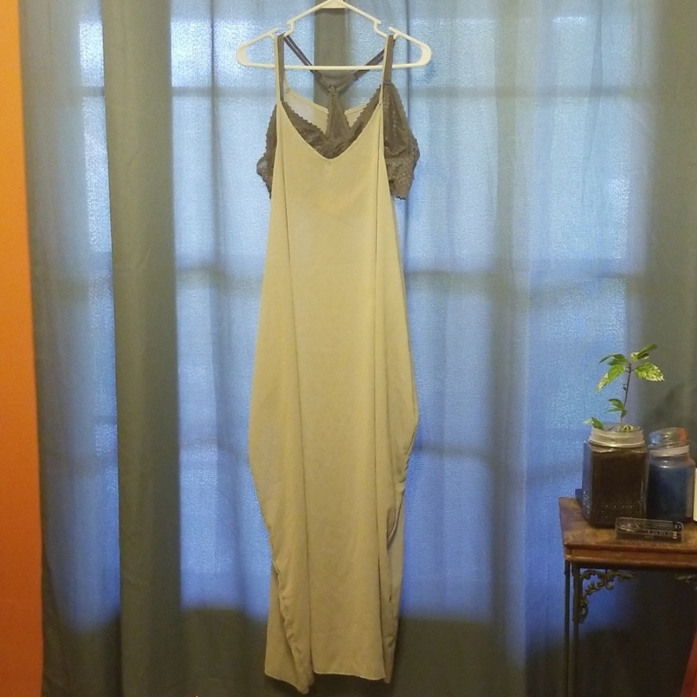 Mint gray drapey maxi dress